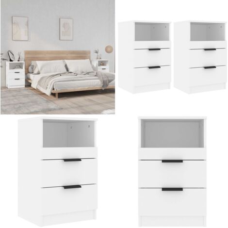 Mesitas de noche 2 uds madera contrachapada color blanco - Mesita de noche madera contrachapada - Mesita de noche blanca