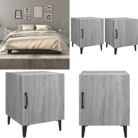 Mesitas de noche 2 uds madera contrachapada gris Sonoma - Mesita de noche gris - Mesita de noche madera contrachapada