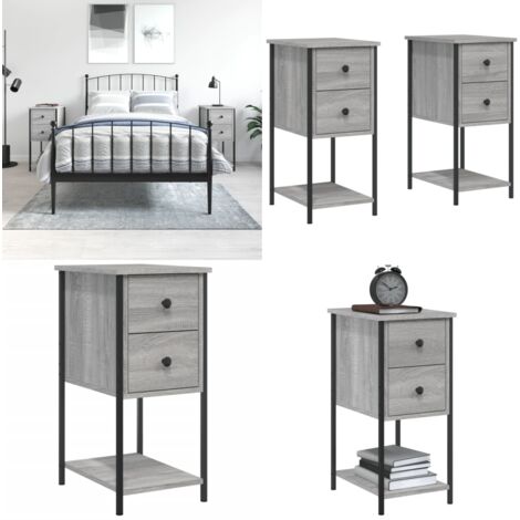 Mesitas de noche 2 uds madera de ingeniería gris 32x42x70 cm - Mesita de noche gris - Mesita de noche madera