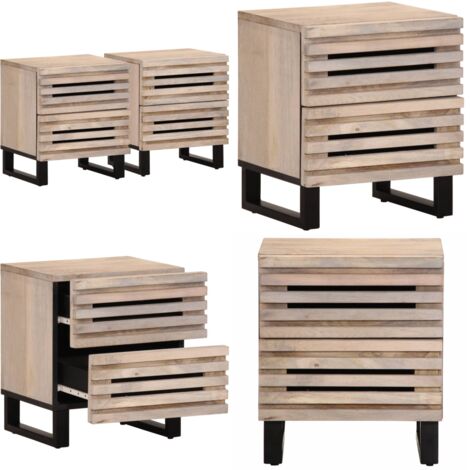 Mesitas de noche 2 uds madera de mango blanqueado 40x34x46 cm - Mesitas de noche - Madera de mango