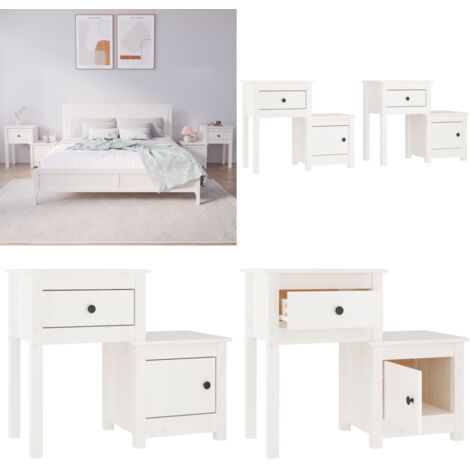 Mesitas de noche 2 uds madera de pino blanco 79,5x38x65,5 cm - Mesitas de noche - Madera de pino