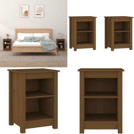 Mesitas de noche 2 uds madera de pino marrón miel 40x35x55 cm - Mesita de noche de madera - Mesita de noche madera pino
