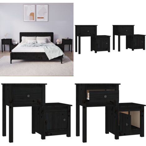 Mesitas de noche 2 uds madera de pino negro 79,5x38x65,5 cm - Mesita de noche de madera - Mesita de noche de pino