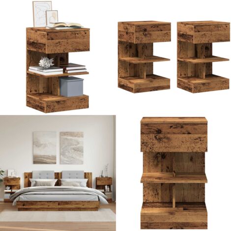 Mesitas de noche 2 uds madera ingeniería envejecida 40x35x65 cm - Mesita de noche madera - Mesita de noche envejecida