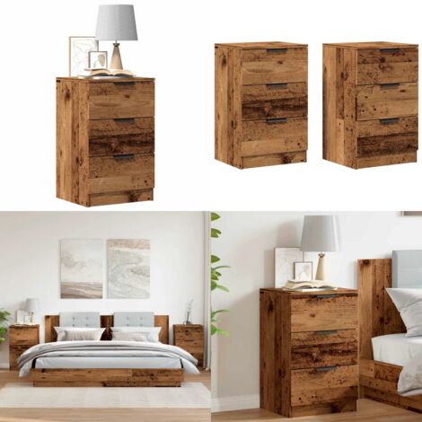 Mesitas de noche 2 uds madera ingeniería envejecida 40x36x65 cm - Mesita de noche madera - Mesita de noche con cajones