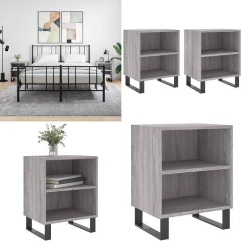 Mesitas de noche 2 uds madera ingeniería gris Sonoma 40x30x50cm - Mesita de noche gris - Mesita de noche madera