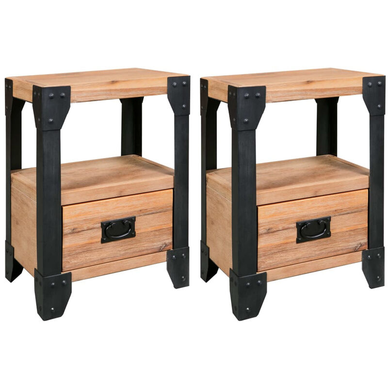 

Mesitas de noche 2 uds madera maciza acacia y acero 40x30x54 cm