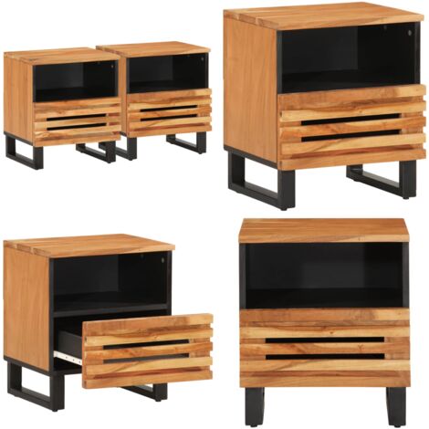 Mesitas de noche 2 uds madera maciza de acacia 40x34x46 cm - Mesita de noche de madera - Mesita de noche industrial