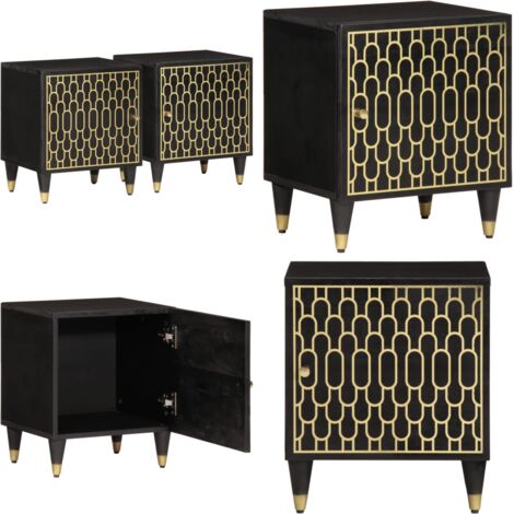 Mesitas de noche 2 uds madera maciza de mango 40x33x46 cm - Mesita de noche mango - Mesita de noche con diseño tallado