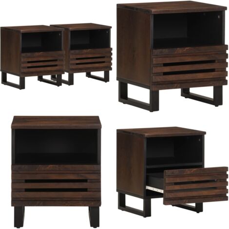 Mesitas de noche 2 uds madera maciza de mango 40x34x46 cm - Madera de mango - Mesita de noche industrial