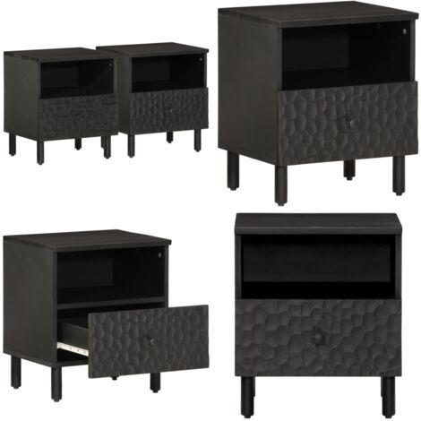 Mesitas de noche 2 uds madera maciza de mango negro 40x33x46 cm - Mesita de noche de madera - Mesita de noche de mango