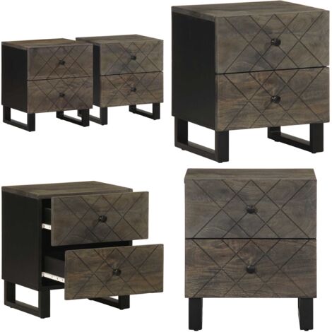 Mesitas de noche 2 uds madera maciza de mango negro 40x33x46 cm - Mesita de noche de madera - Mesita de noche de mango