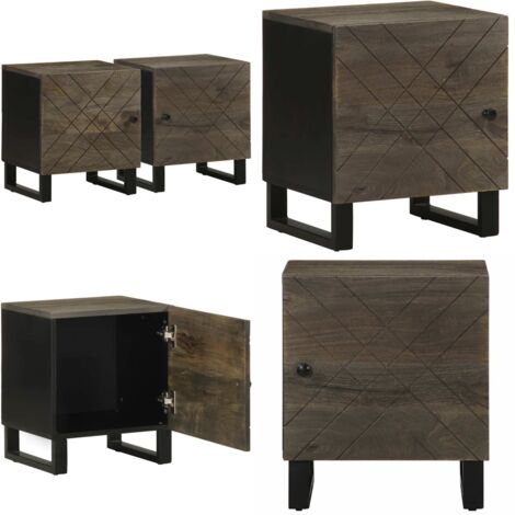 Mesitas de noche 2 uds madera maciza de mango negro 40x33x46 cm - Mesita de noche de madera - Mesita de noche de mango
