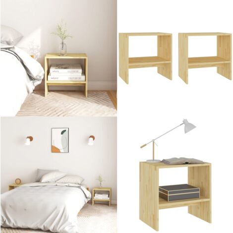 Mesitas de noche 2 uds madera maciza de pino 40x30,5x40 cm - Mesita de noche de madera - Mesita de noche de pino