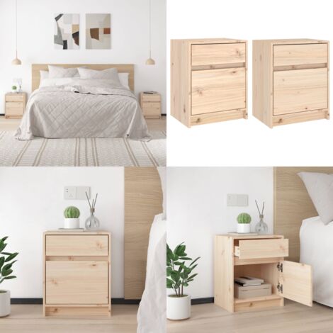 Mesitas de noche 2 uds madera maciza de pino 40x31x50 cm - Mesitas de noche - Mesitas de noche de madera