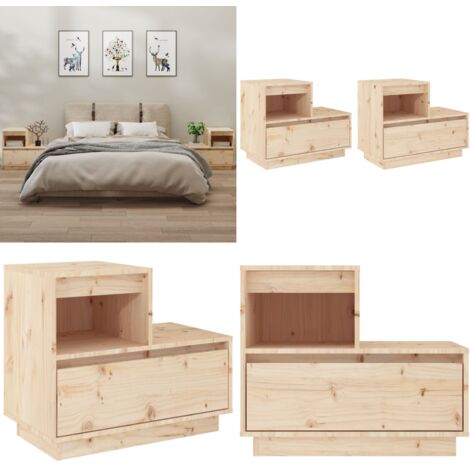 Mesitas de noche 2 uds madera maciza de pino 60x34x51 cm - Mesita de noche de madera - Mesita de noche de pino