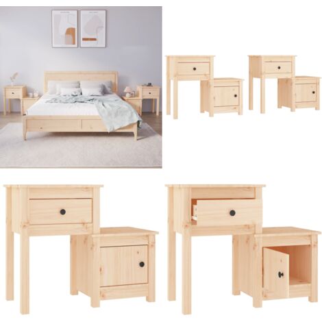 Mesitas de noche 2 uds madera maciza de pino 79,5x38x65,5 cm - Mesita de noche de madera - Mesita de noche de pino