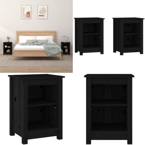Mesitas de noche 2 uds madera maciza de pino negro 40x35x55 cm - Mesita de noche de madera - Mesita de noche de pino