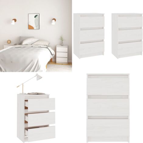 Mesitas de noche 2 uds madera maciza pino blanco 40x29,5x64 cm - Mesita de noche de madera - Mesita de noche de pino