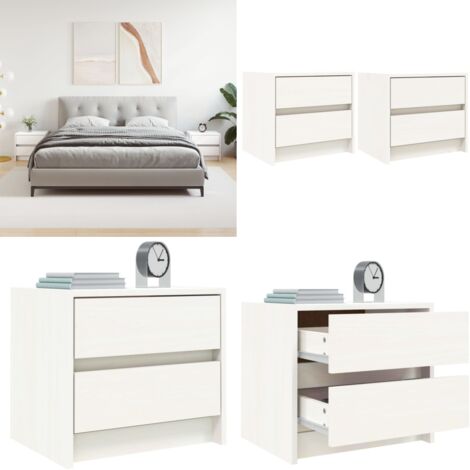 Mesitas de noche 2 uds madera maciza pino blanco 40x31x35,5 cm - Mesita de noche de madera - Mesita de noche de pino