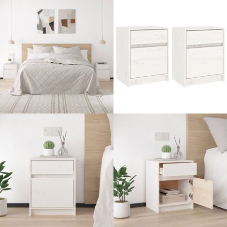 Mesitas de noche 2 uds madera maciza pino blanco 40x31x50 cm - Mesitas de noche - Madera maciza