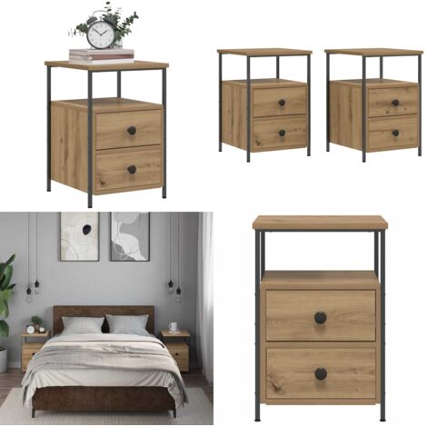 Mesitas de noche 2 uds madera roble artisan 34x35,5x50 cm - Mesita de noche roble - Mesita de noche madera