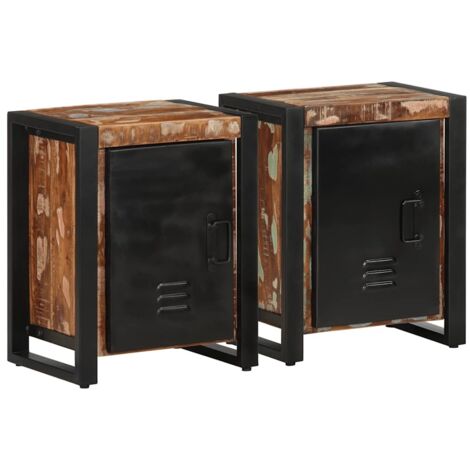 Mesitas de noche 2 uds multicolor madera maciza rugosa mango