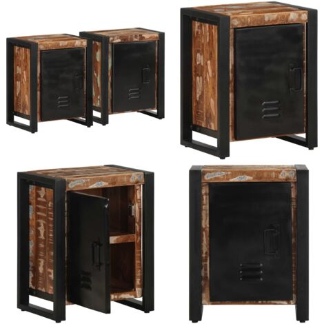 Mesitas de noche 2 uds multicolor madera maciza rugosa mango - Mesita de noche de madera - Mesita de noche de mango