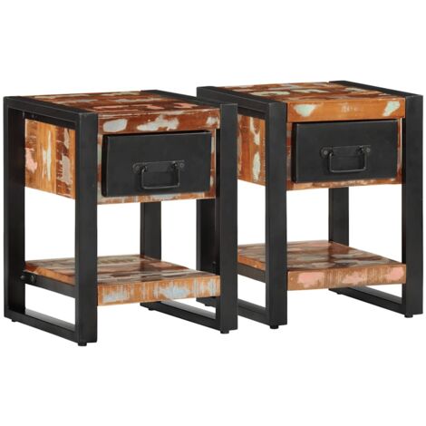 Mesitas de noche 2 uds multicolor madera maciza rugosa mango vidaXL