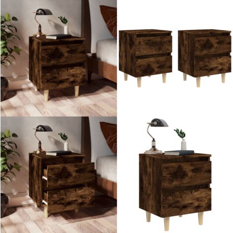 Mesitas de noche 2 uds patas madera roble ahumado 40x35x50 cm - Mesitas de noche - Mesita de noche de madera
