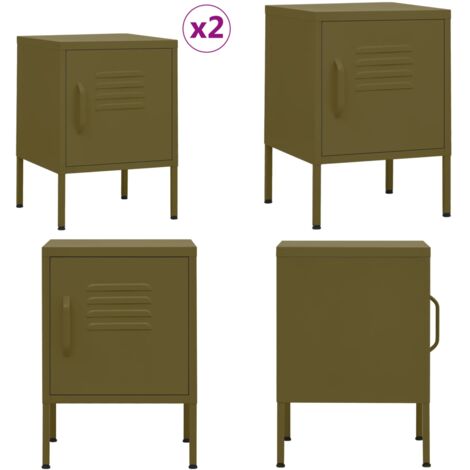 Mesitas de noche 2 uds verde oliva acero 35x35x51 cm - Mesitas de noche - Mesita de noche verde oliva