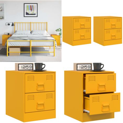 Mesitas de noche 2 unidades acero amarillo 34,5x39x44 cm - Mesitas de noche - Mesas de noche