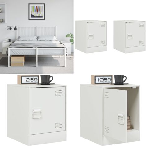 Mesitas de noche 2 unidades acero blanco 34,5x39x44 cm - Mesitas de noche - Mesita de noche acero