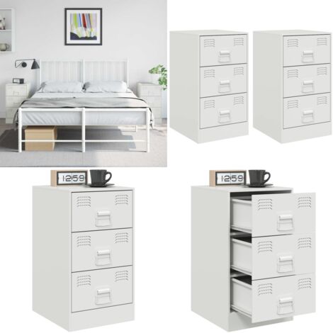 Mesitas de noche 2 unidades acero blanco 34,5x39x62 cm - Mesitas de noche - Mesita de noche acero