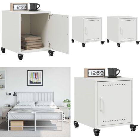 Mesitas de noche 2 unidades acero blanco 36x39x43,5 cm - Mesitas de noche - Muebles de noche