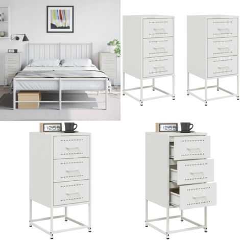 Mesitas de noche 2 unidades acero blanco 36x39x78 cm - Mesita de noche industrial - Mesita de noche acero