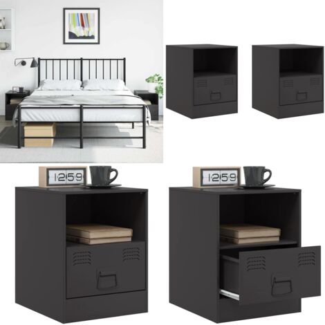 Mesitas de noche 2 unidades acero negro 34,5x39x44 cm - Mesitas de noche - Mesita de noche acero