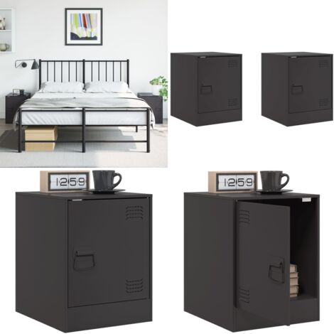 Mesitas de noche 2 unidades acero negro 34,5x39x44 cm - Mesitas de noche - Mesita de noche acero