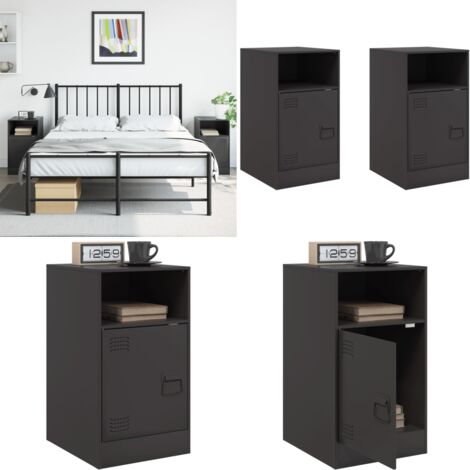 Mesitas de noche 2 unidades acero negro 34,5x39x62 cm - Mesitas de noche - Mesita de noche acero