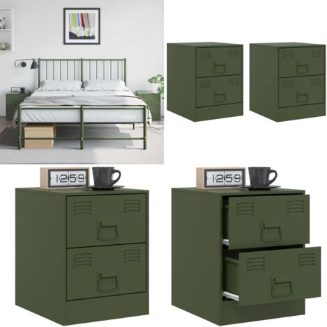Mesitas de noche 2 unidades acero verde 34,5x39x44 cm - Mesitas de noche - Mesita de noche verde