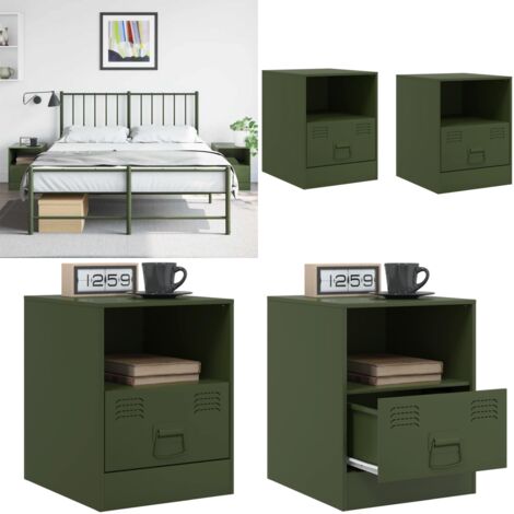 Mesitas de noche 2 unidades acero verde oliva 34,5x39x44 cm - Mesitas de noche - Mesita de noche verde oliva