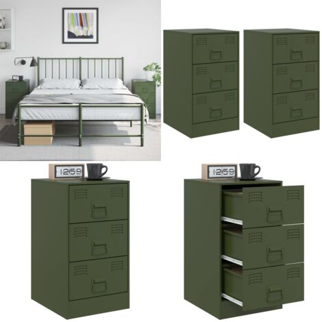 Mesitas de noche 2 unidades acero verde oliva 34,5x39x62 cm - Mesitas de noche - Mesita de noche verde oliva