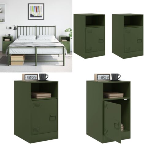 Mesitas de noche 2 unidades acero verde oliva 34,5x39x62 cm - Mesitas de noche - Mesita de noche verde oliva