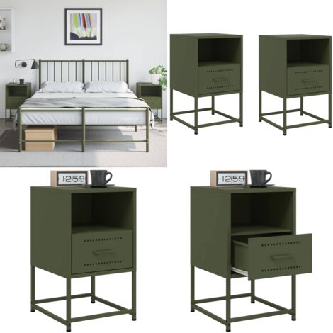 Mesitas de noche 2 unidades acero verde oliva 36x39x60,5 cm - Mesita de noche acero - Mesita de noche verde oliva