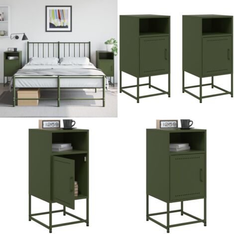 Mesitas de noche 2 unidades acero verde oliva 36x39x78 cm - Mesita de noche acero - Mesita de noche verde oliva
