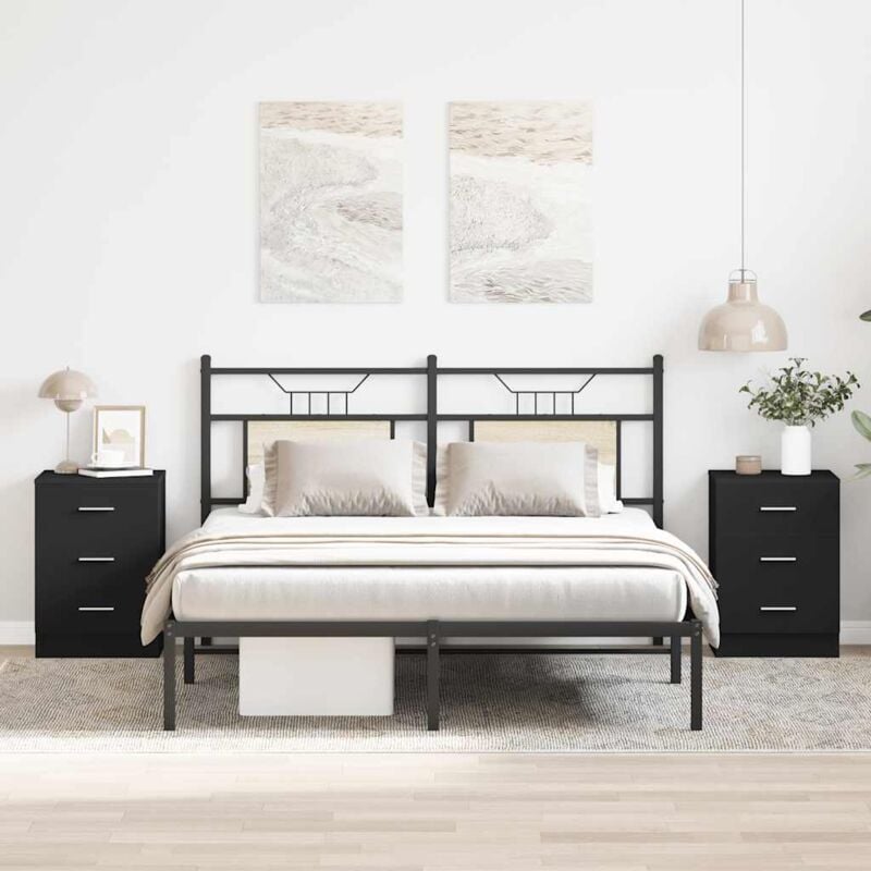 

vidaXL Mesita de Noche de Aglomerado 38x35x56 cm Negro 2 Unidades - Negro