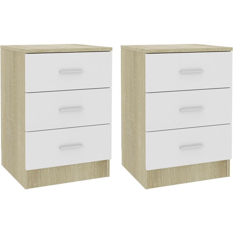 

vidaXL Mesita de Noche de Aglomerado 38x35x56 cm Blanco y Roble Sonoma 2 Unidades - Multicolor