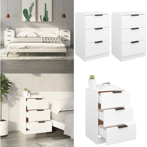 Mesitas de noche 2 unidades color blanco 40x36x65 cm - Mesitas de noche - Mesita de noche blanca