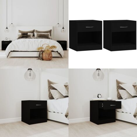Mesitas de noche 2 unidades con cajón negro - Cajón - Almacenamiento
