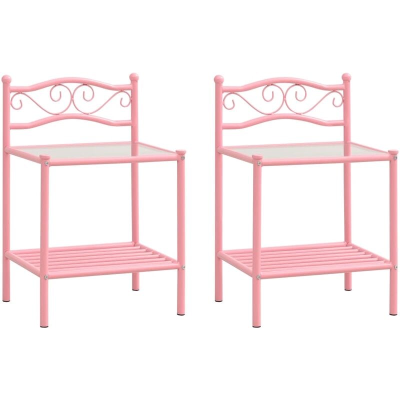 

Mesitas de noche 2 unidades metal y vidrio rosa y transparente